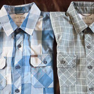Men's Orvis Short Sleeve Button Down Shirts Size Large / Grey / Blue